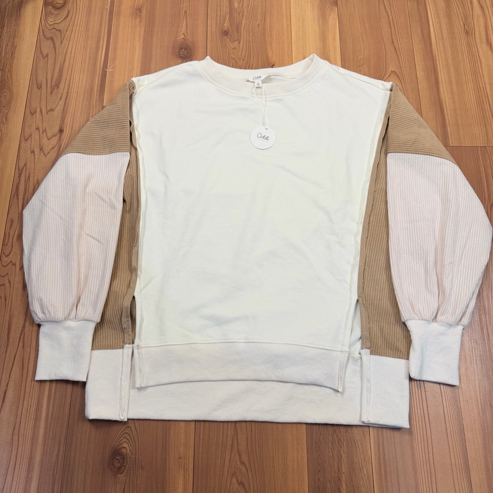 Oversized Mixed Media Colorblock Sweatshirt Knit Corduroy Oddi Women’s Small